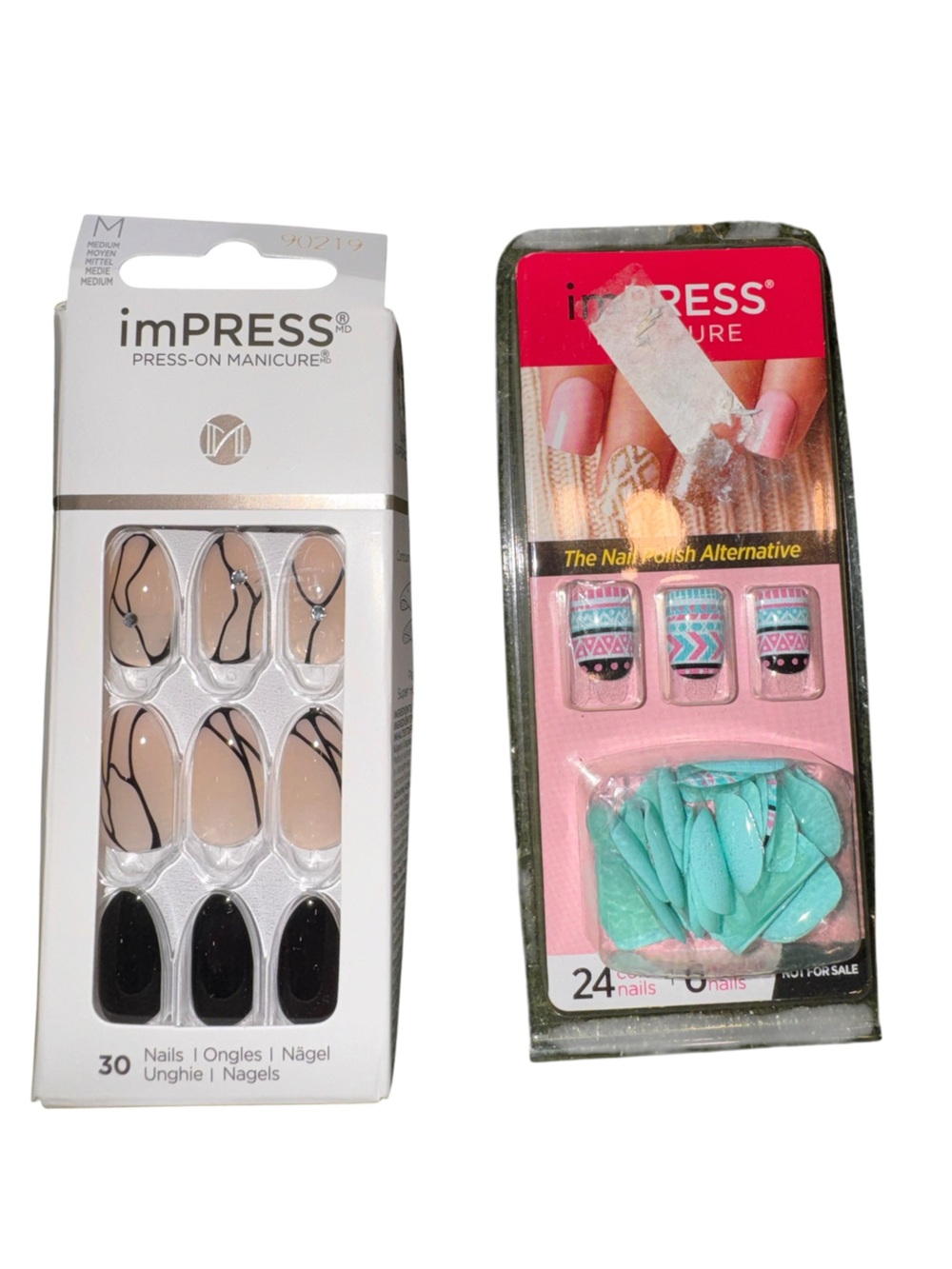 imPRESS Press-On Nails - Mint Tribal Accents & Nude with Black Lines